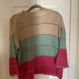 Beulah Pink, Green, and Tan Striped Sweater